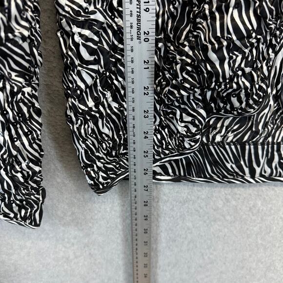 Adressing Jacket Womens Medium Black White Zebra Print Sequins Crinkle Embellish - Picture 11 of 14